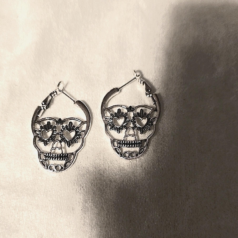 Silver Skull Hoop Earrings